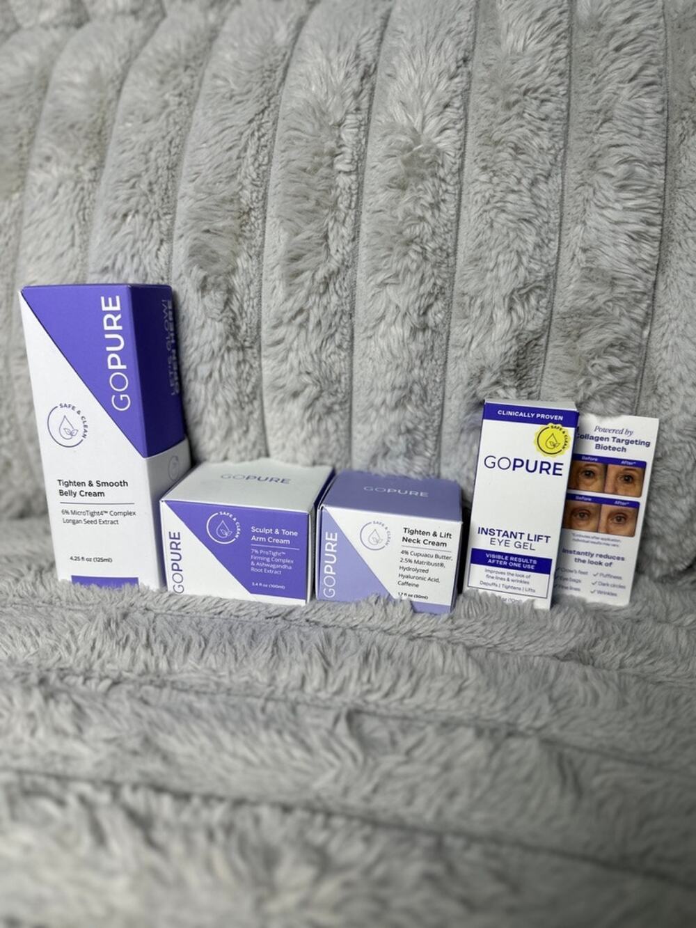 GoPure 4pc Skincare Body Set Belly Arm Neck Cream Instant Lift Eye Gel NEW